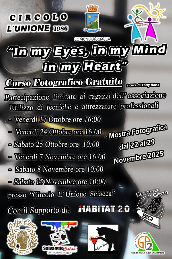 Corso di fotografia curato da Tony Bono per i ragazzi dell'associazione Crescere Insieme